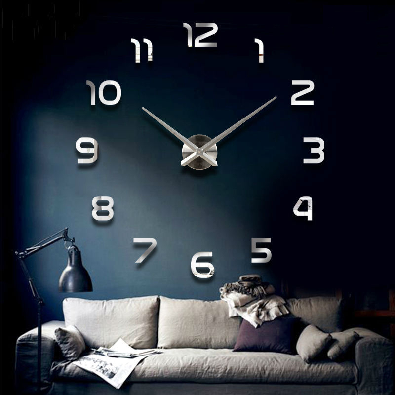  3D big size wall clock mirror sticker DIY brief living room decor meetting room wall clock