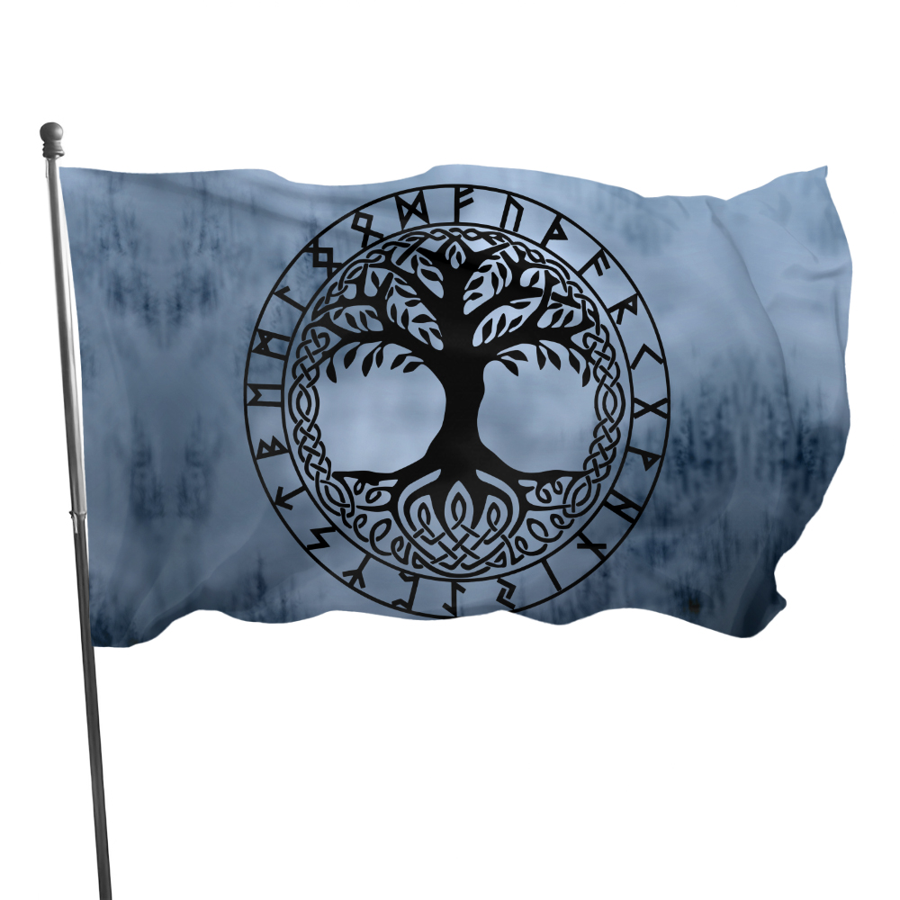 Yggdrasil Tree Runes Flag Viking Tree of Life Flags Norse Mythology Gift Hanging Banner Home Decor