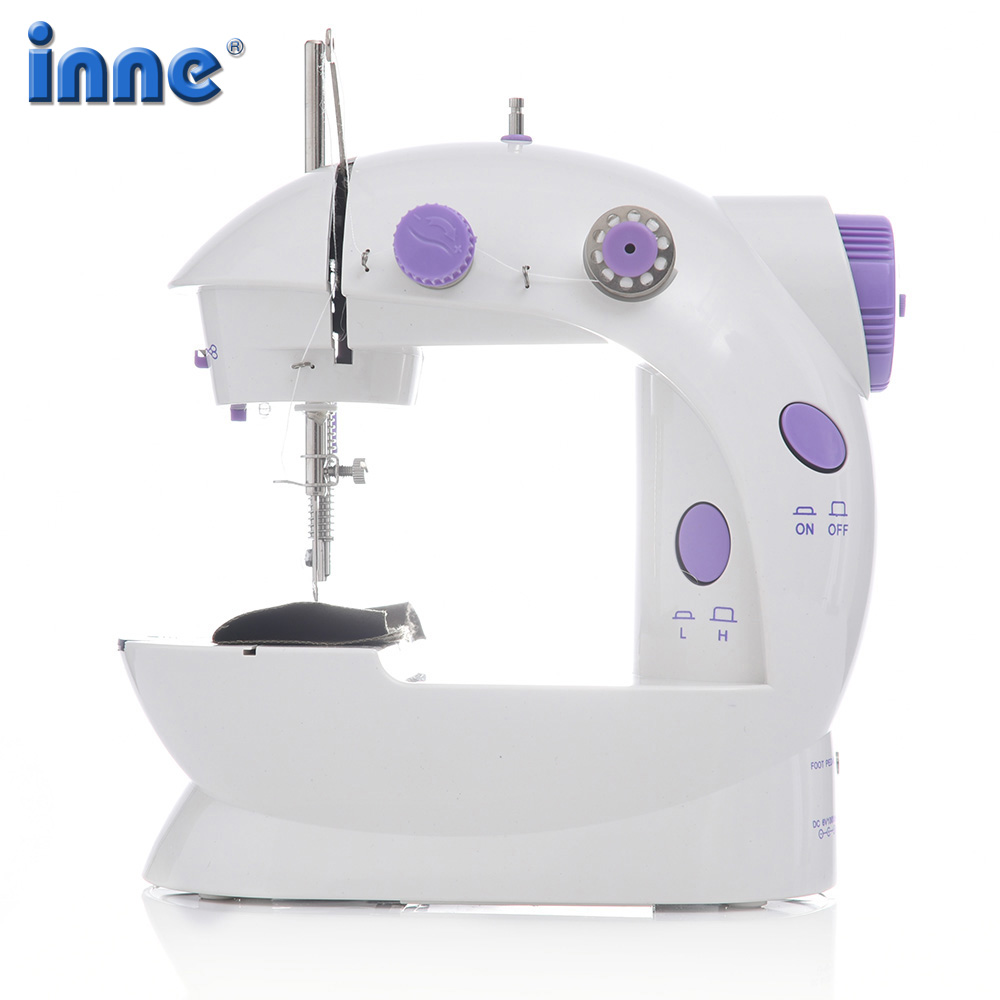 INNE Sewing Machine Mini Portable Household Night Light Foot Pedal Straight Line Hand Table Two Thread Kit Electric