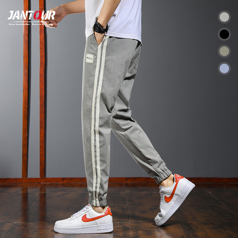 Jantour  Spring Summer Casual Pants Men Cotton Slim Fit  Blue Grey Jogging Sports Trousers Male Plus Size M-4XL