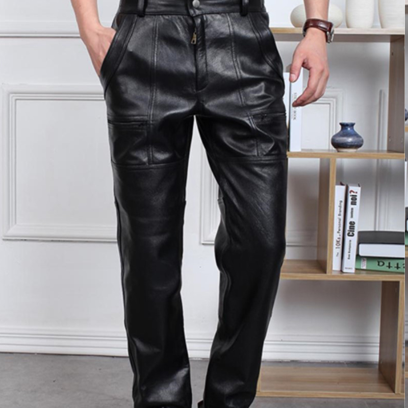 Straight Genuine Leather Pants Autumn Winter Men Large Size Trouser Thickening Motorcycle Pants Men Loose Windproof Leather Pant