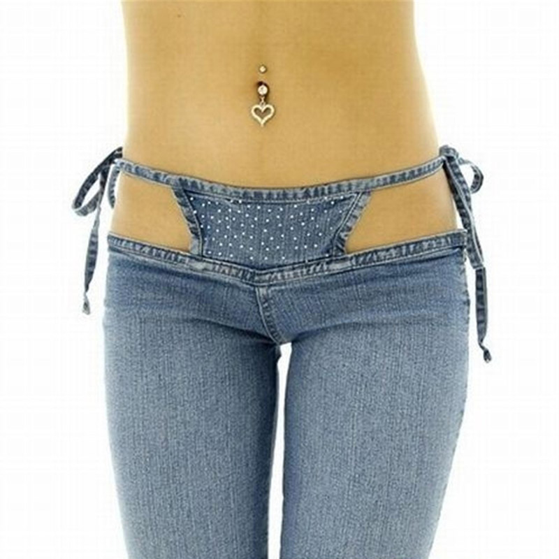 High  Personality Women's Slim Ultra Waist Bikini Jeans  Drawstring Trousers Comfortable Flares Pants
