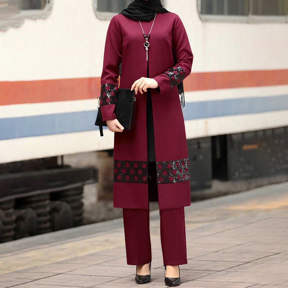 Aid Two Piece Muslim Sets Abaya Women Musulman Ensembles Turkey Hijab Dress Caftan Moroccan Kaftan Islam Clothing Abayas Suits