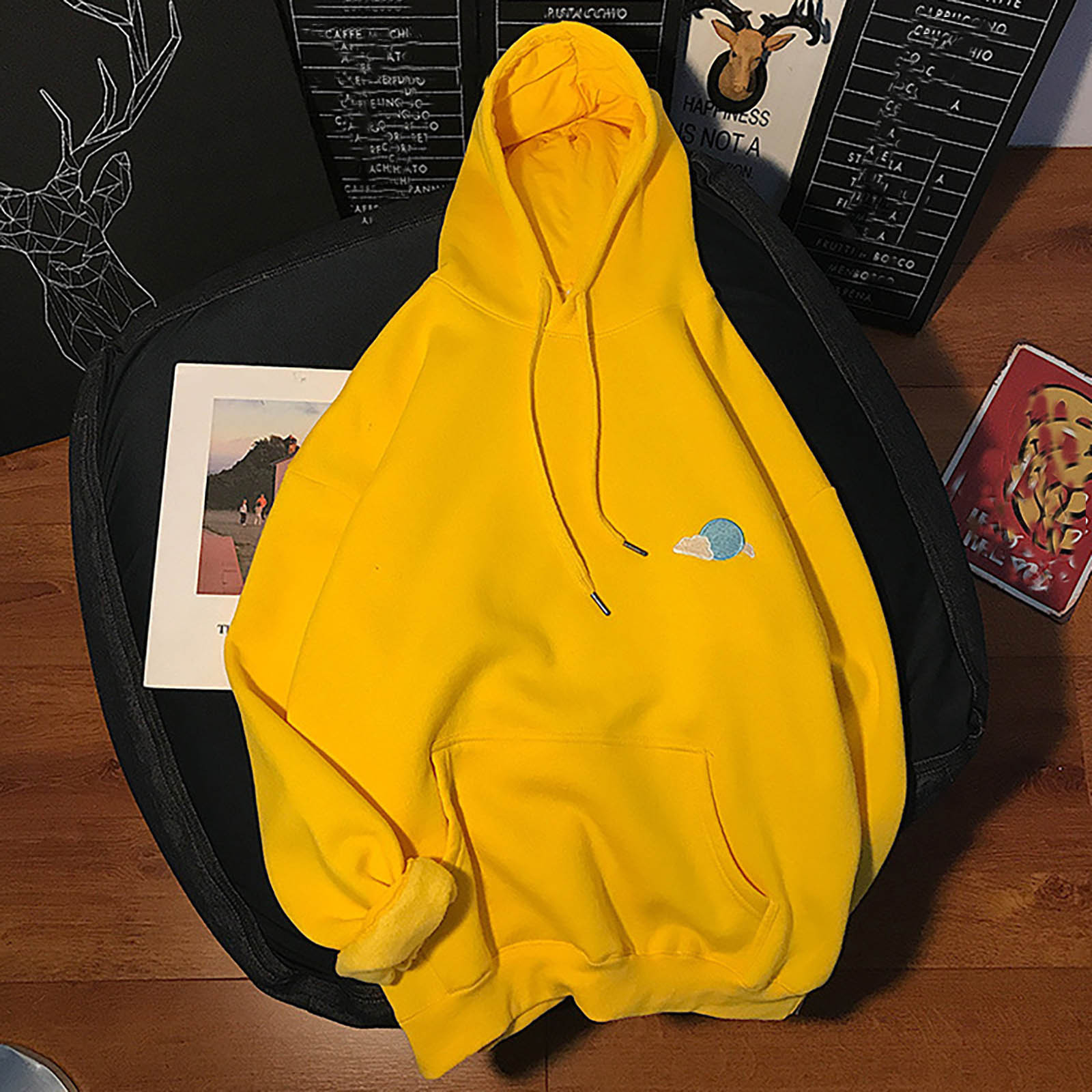 40# Women's Embroidery Hoodies Solid Color Printed Sweatshirts Long-sleeved Tops Casual Loose Plus Size Clothing Vetemznt Femme