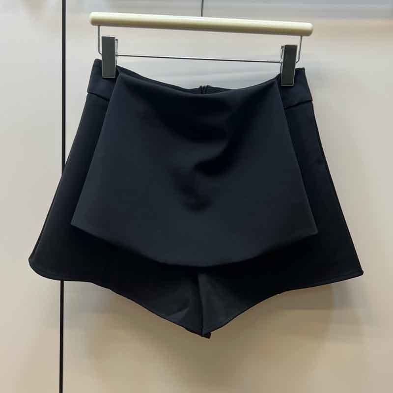22 Summer Black A Line Shorts Pants  Runway Sexy Ruffled High Waist Skort Temperament Wide Leg Chic Office Shorts Skirts
