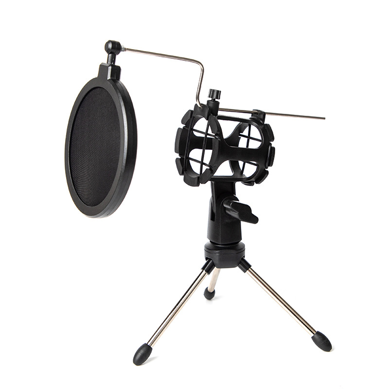 Adjustable Microphone Stand Desktop Tripod for Computer Video Recording with Mic Windscreen Filter Cover