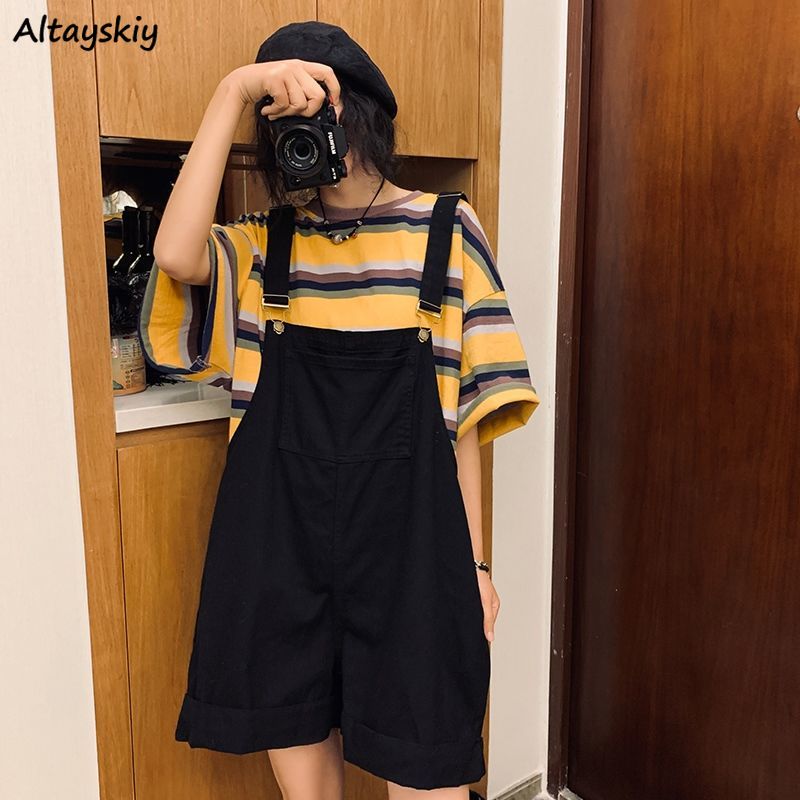 Rompers Women BF Style Cute Suspender Chic Wide-leg Summer  Preppy Girls Denim Romper Leisure Harajuku Womens Playsuits