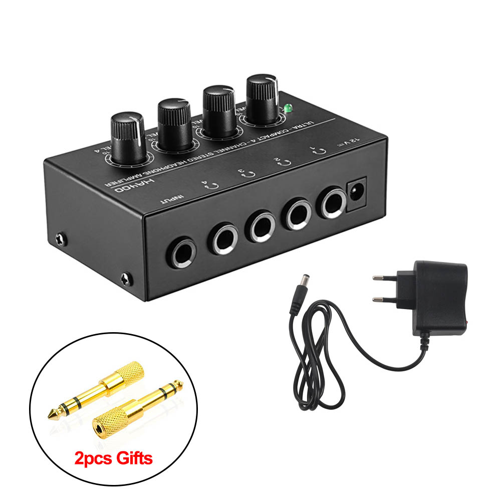 Headphone Amplifier HA400 Ultra-Compact 4 Channels Mini Audio Stereo With With Power Adapter Black Adapter EU Plug
