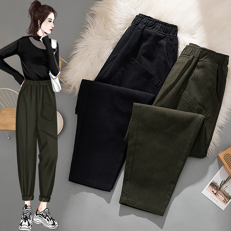 Patchwork Washed Cotton Harem Pants Woman Spring Elastic Waist Loose Casual Ankle Length Pants Female Daily Pantalones Mujer