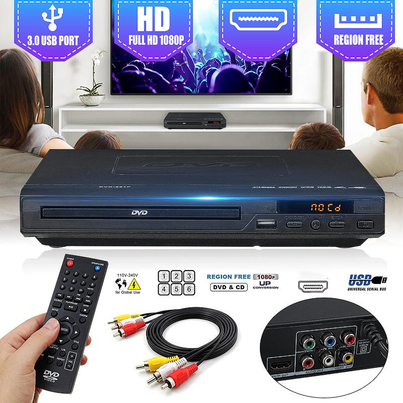1080P Full HD DVD Player HDMI USB 2.0/3.0 DVD Player for Multimedia Digital DVD TV Support HDMI-compatible CD SVCD VCD MP3