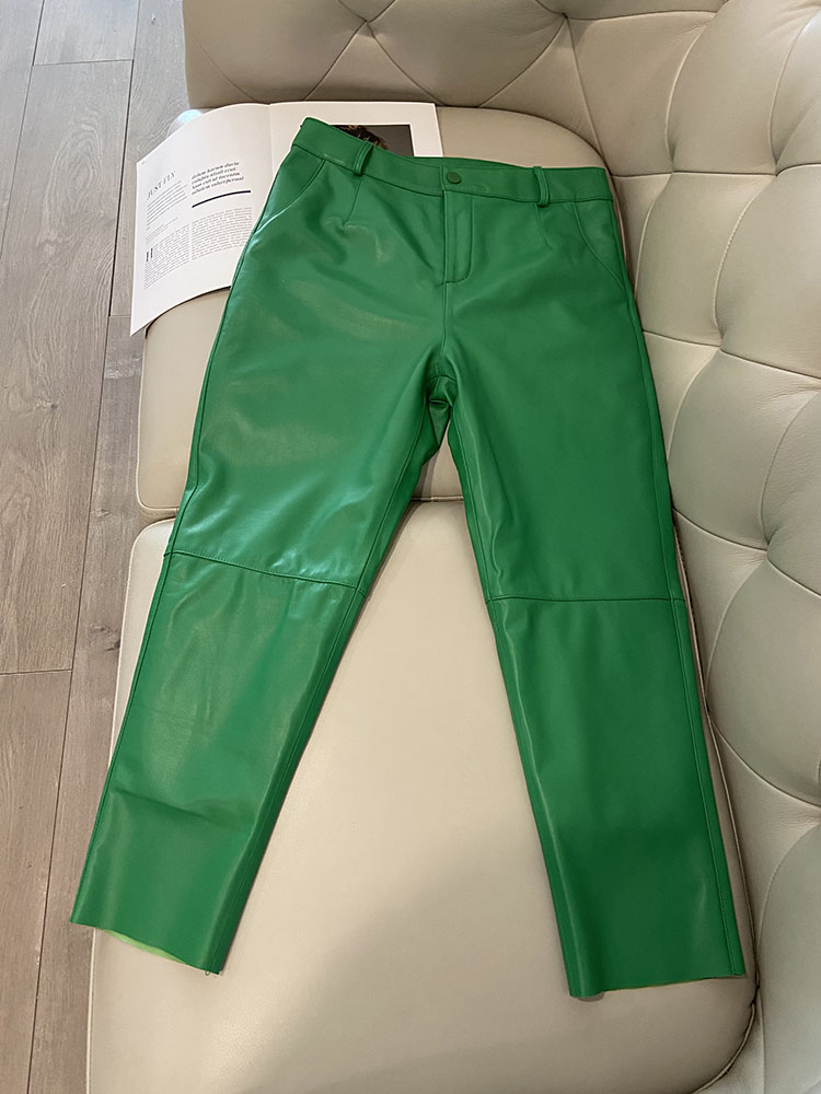 Genuine Leather Trousers Women  Spring Autumn   Real Sheepskin Leather Pants Women Streetwear  High Waist