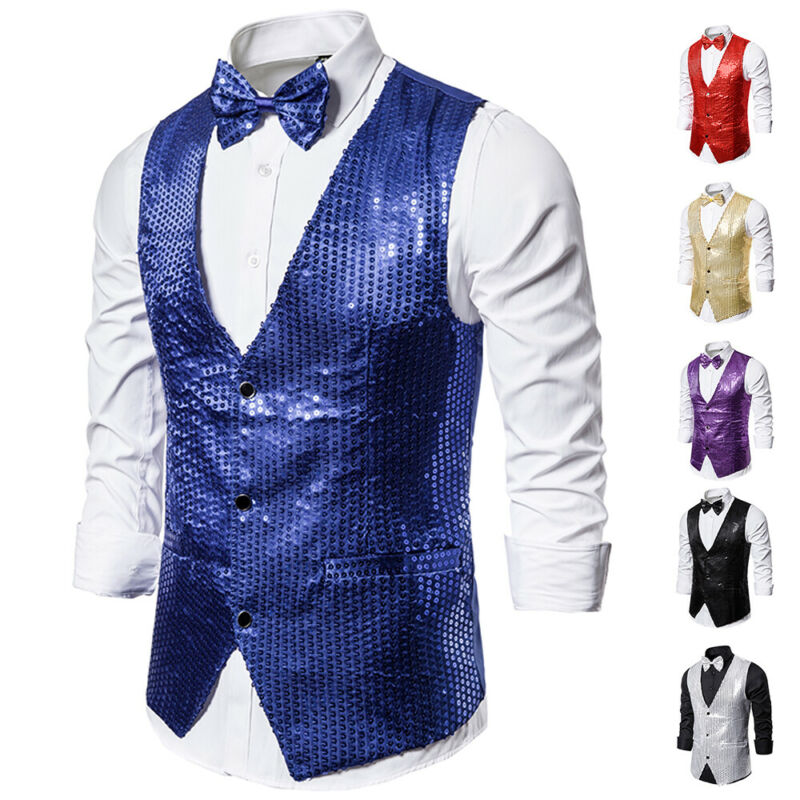 Stylish Men's Blazer Vest Coat Formal Slim Shiny Sequin Glitter Embellished Blazer Jacket Sequin Party Stage Coat