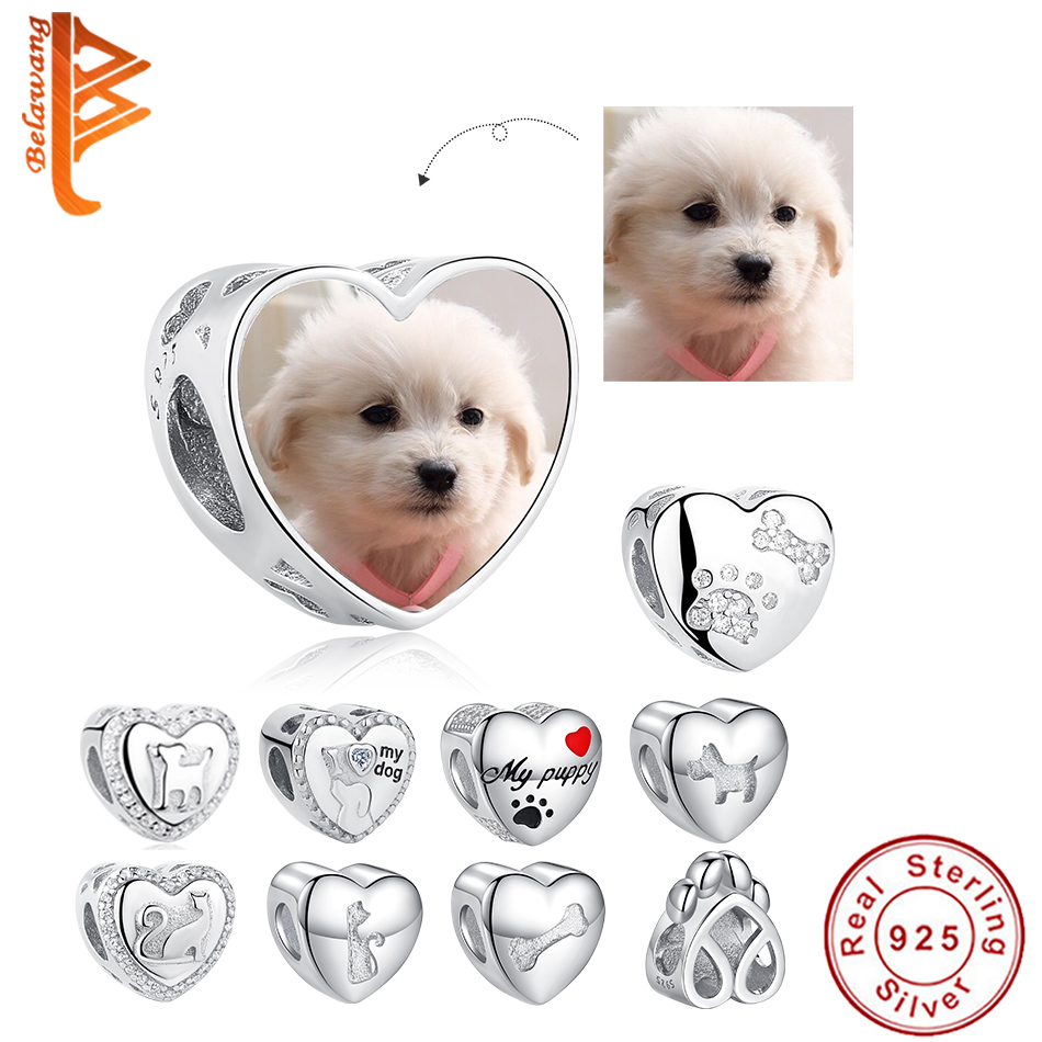 Free Custom Po 925 Sterling Silver Cute Cat Dog Animal Footprint Beads Charms Fit Original Bracelets Silver Jewelry Making