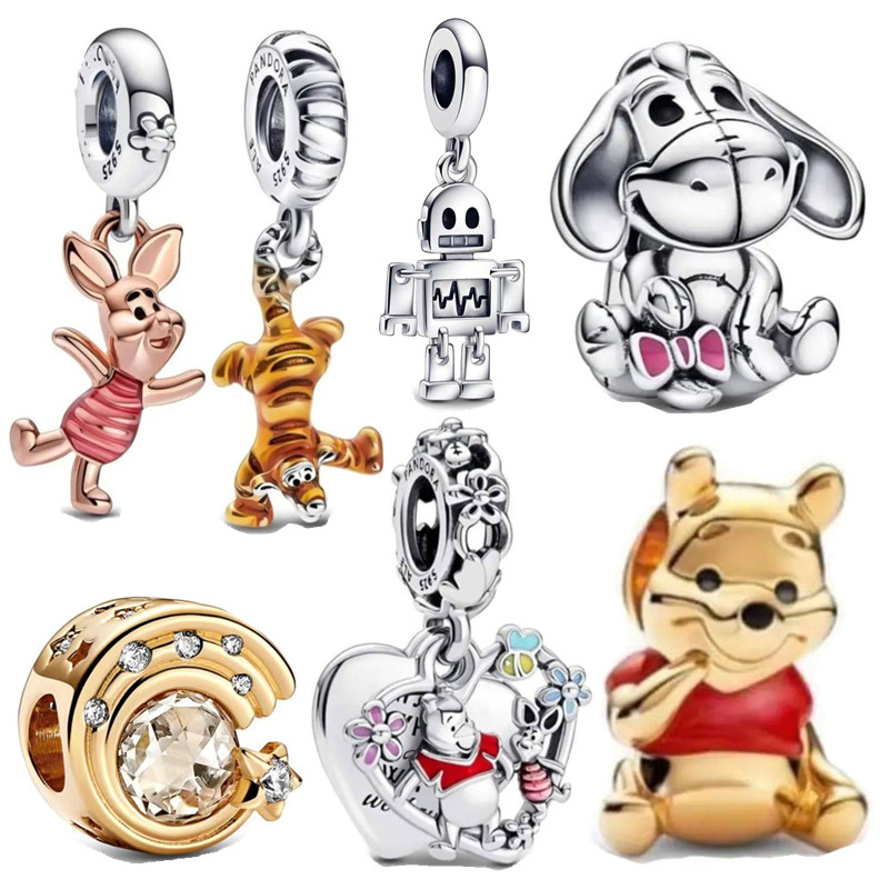  Pooh & Tigger Pendant Charm  925 Sterling Silver Delicate Jewelry for Women Silver Bracelet DIY Beads