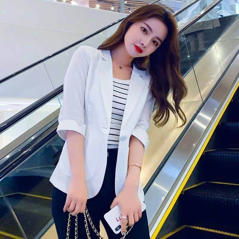 Summer Thin Small Suit Jacket  Lady Slim Single Button Blazer Women Casual Sun Sunscreen Clothing S-5XL Y94