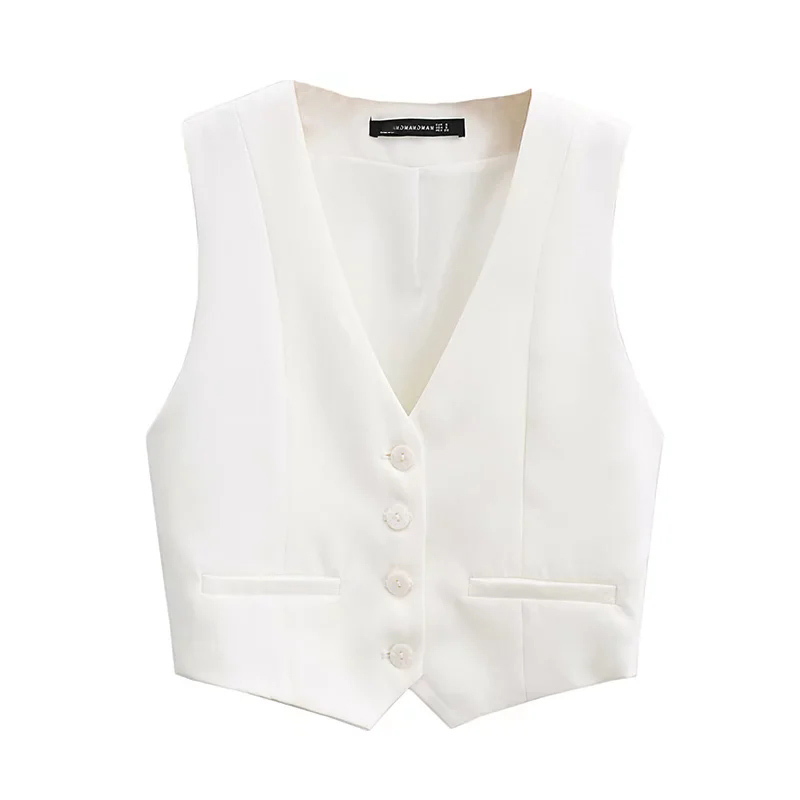 Women's Vest Sleeveless Jacket Women Coat Spring  Waistcoat  White Short Office Lady Business  Basic Classic V Neck