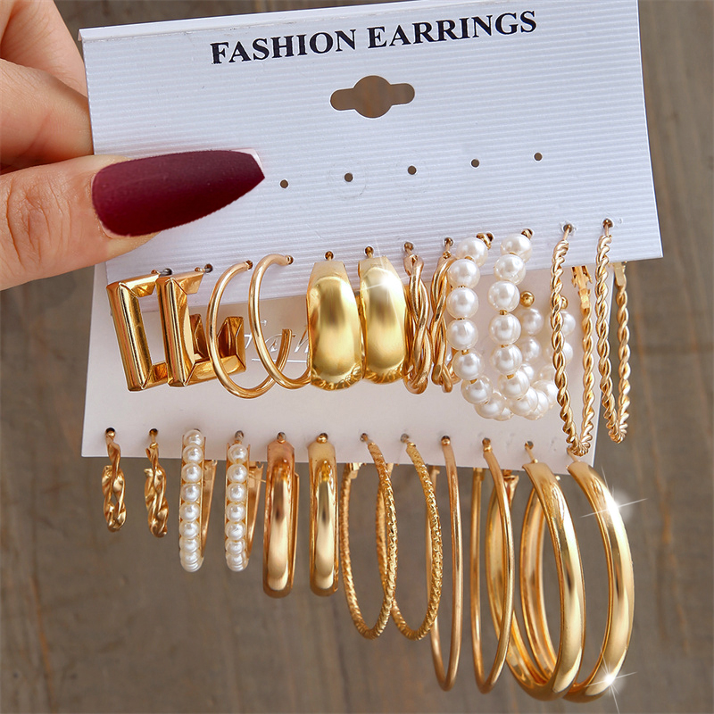 Vintage Geometry Earrings Set Gold Color Heart Leopard for Women Simple Pearl Metal Square Round  Party Jewelry