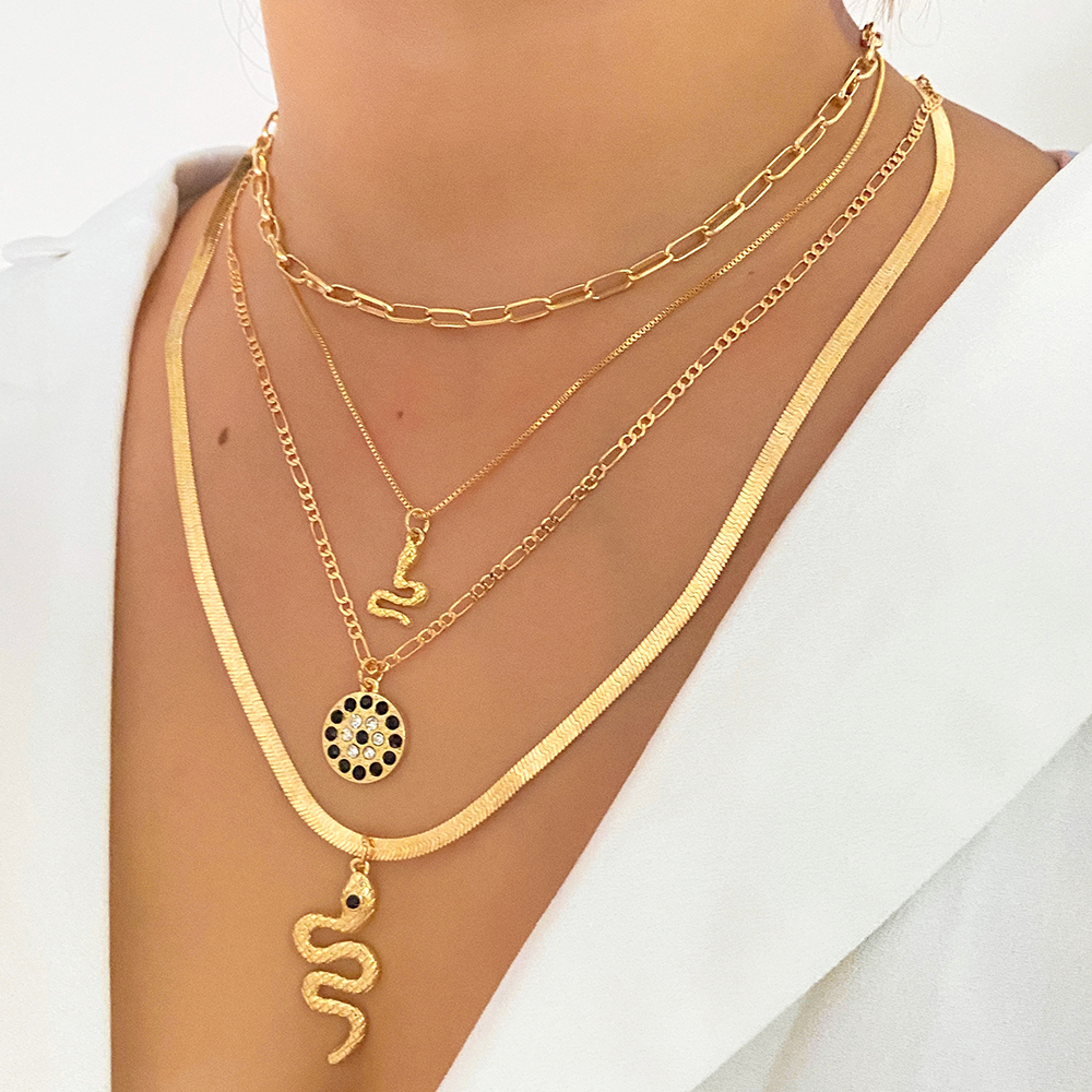 IFMIA Vintage Multi-layer Chain Animal Snake Pendant Necklace for Women Girls Retro  Round Necklace Woman Jewelry Gift