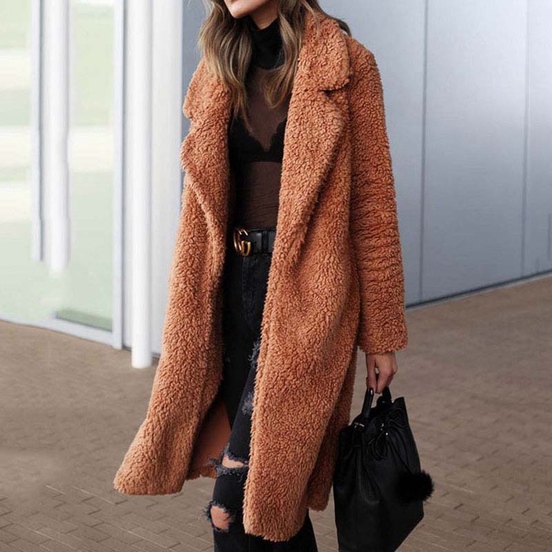  Autumn Long Winter Coat Woman Faux Fur Coat Women Warm Ladies Fur Teddy Jacket Female Plush Teddy Coat  Outwear