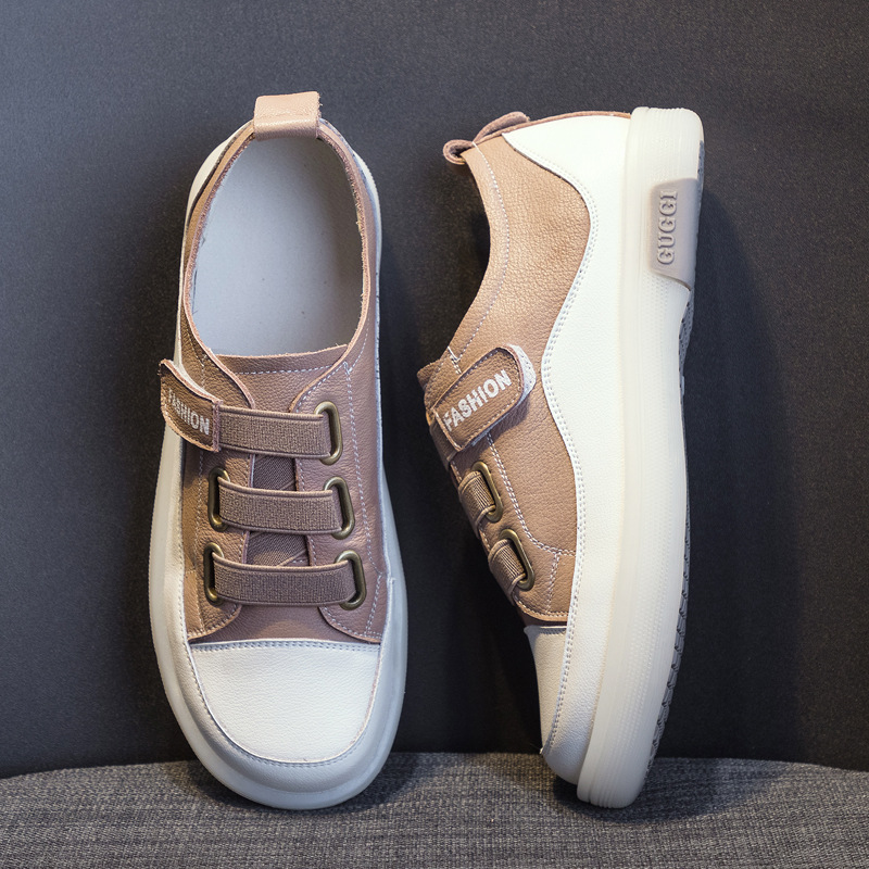 Large Size Shoes  Spring All-match Leather White Shoes Leather Loafers Soft Sole Shoes Non-Slip Flat Pregnant Women Shoes