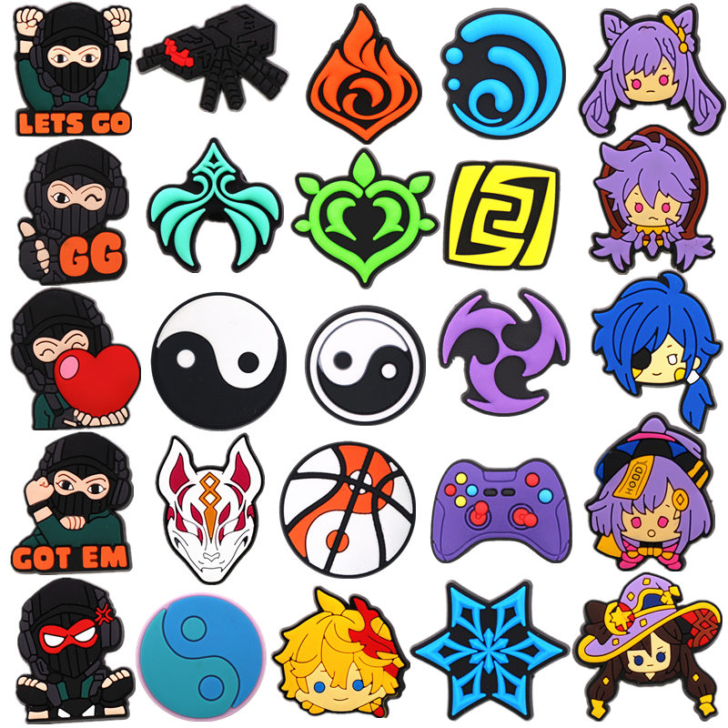 Cartoon Game Shoe Charms Accessories Grass Fire Wind Element Shoes Buckle Accessory Tai Chi Jibz Clips Fit Croc Kids X-mas Gifts