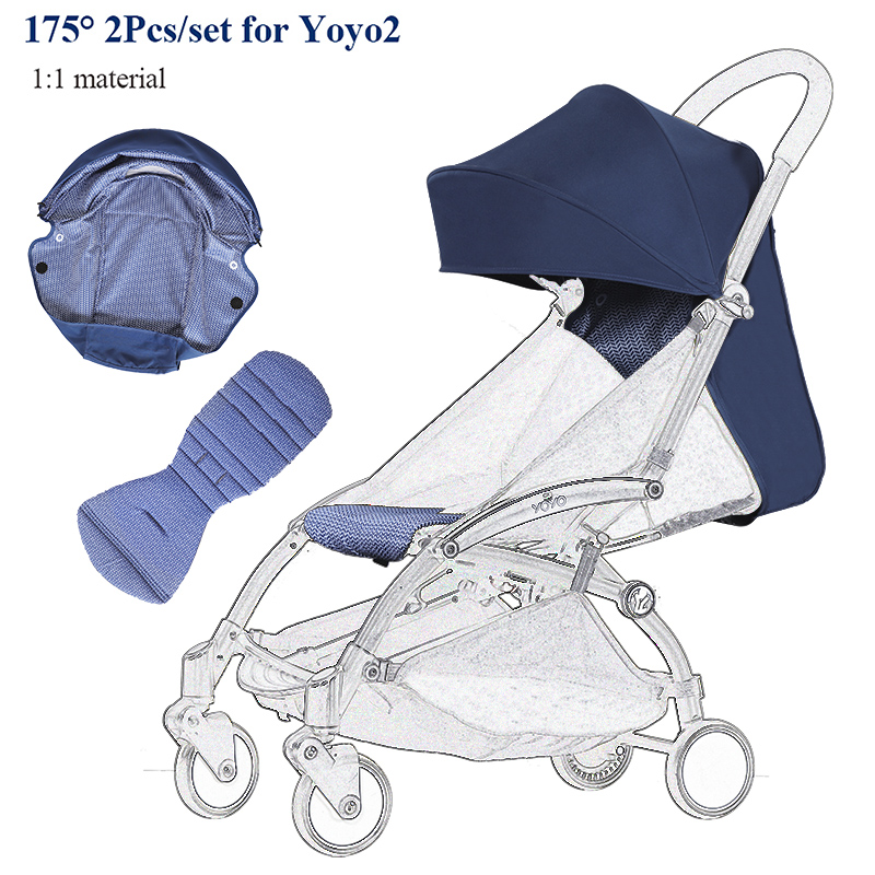 175°Stroller Accessories Hood&Mattress Set For Babyzen Yoyo Canopy Cover Seat Cushion Fit Yoya Pram Sunshade Original Fabric