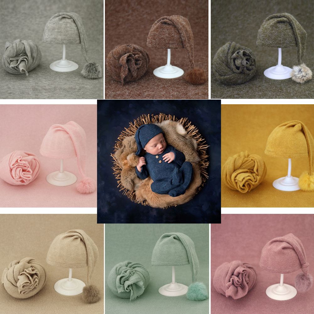 Soft Baby Po Wraps With Hat 2pcs Sets Newborn  Girls Pography Swaddle Blanket Infant Picture Props Accessories