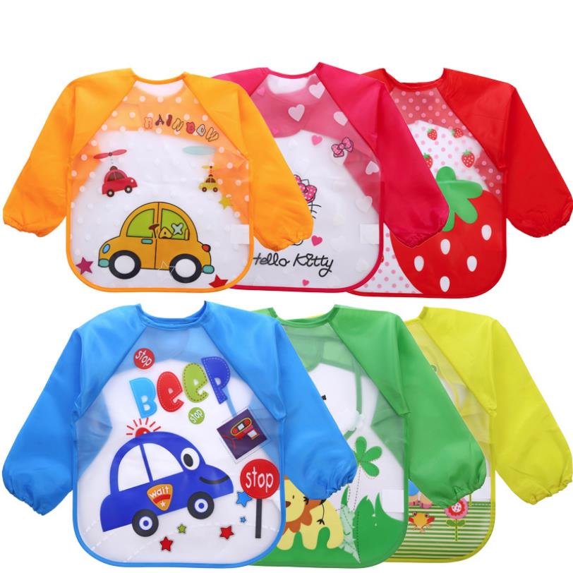 Cartoon Baby Bibs Waterproof Long Sleeve Apron Children Feeding Smock Bib Burp Clothes Soft EVA Adjustable Bibs for Girl 