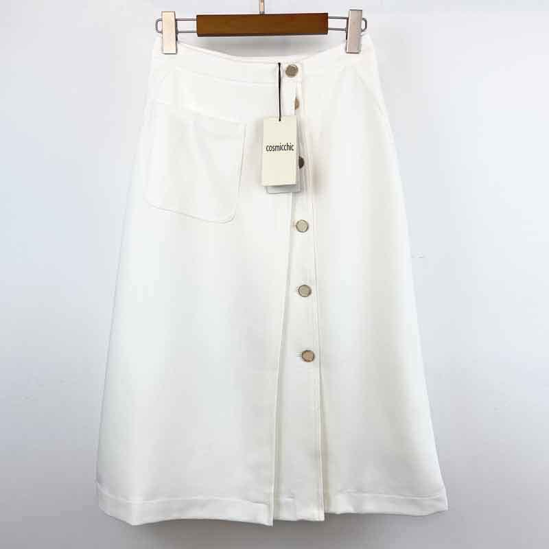22 Elegant White Skirts Women  Runway Single Breasted Front Slit Skirt Temperament High Waist Pockets A-line Clothes