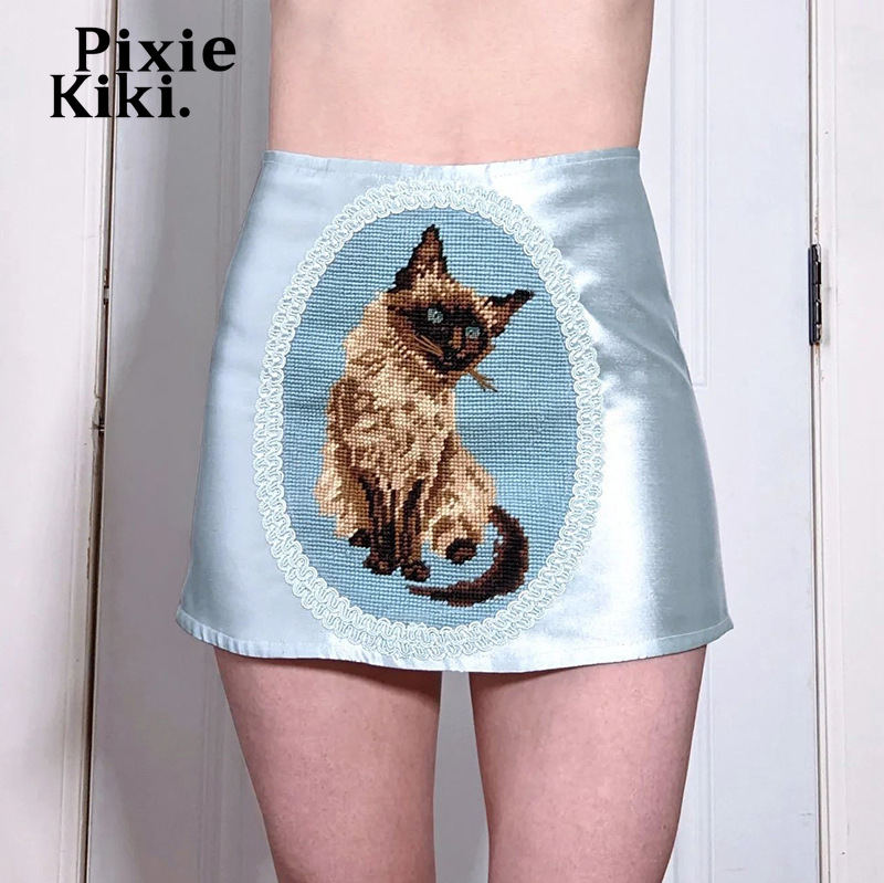 PixieKiki Cute Cartoon Animal Print Mini Skirt Y2k Aesthetic Vintage Clothes Sexy Satin Skirts Womens  Summer P85-BG10