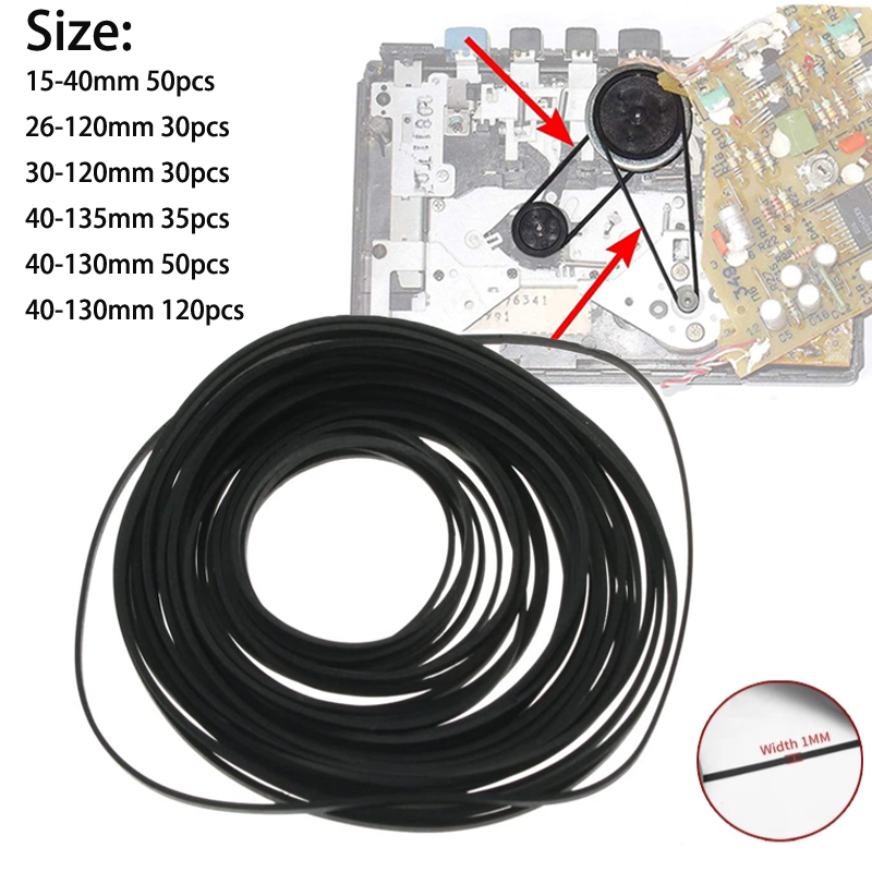 30-120pack Universal 26-135mm Mix Cassette Tape Machine Belt Assorted Common Belt for Recorders Walkman DVD Drive