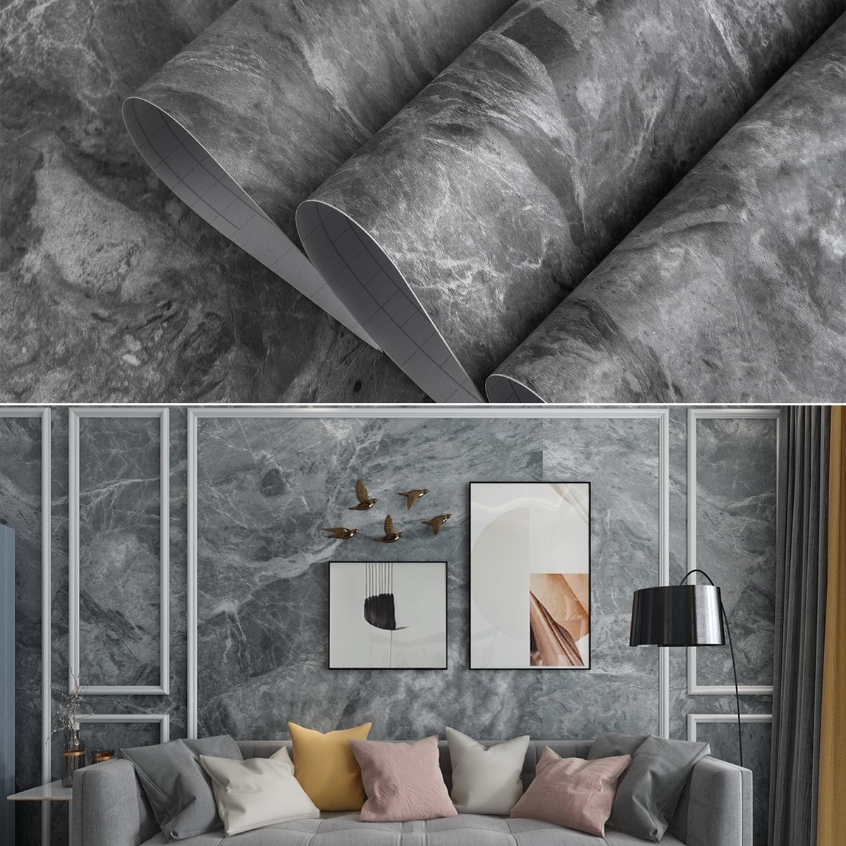 TOTIO Grey Marble Wallpaper Dark Marble 3D Self Adhesive Wallpaper for Wall Furniture Living Room Kitchen Modern Home Decoration