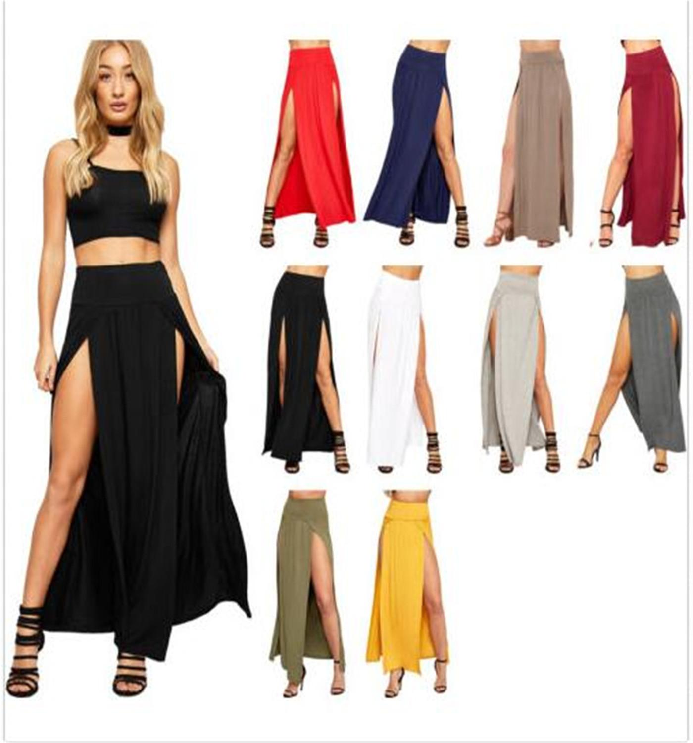 Arrival High Waisted Sexy Womens Double Slits Summer Solid Long Maxi Skirt Whole51 Valentine's Day Gifts