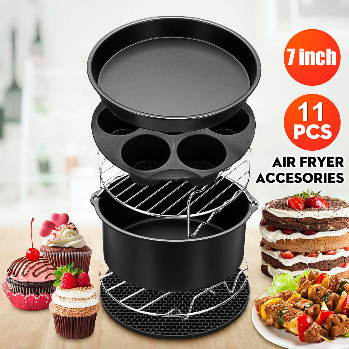 Air Fryer Accessories 7&8 Inch for airfryer machine， Set of 8， Fit all Airfryer electric fryer 5.3QT to 5.8QT