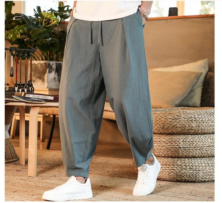 Japanese Loose Men's Cotton Linen Pants Male Summer Breathable Solid Color Linen Trousers Fitness Streetwear Plus Size M-5XL