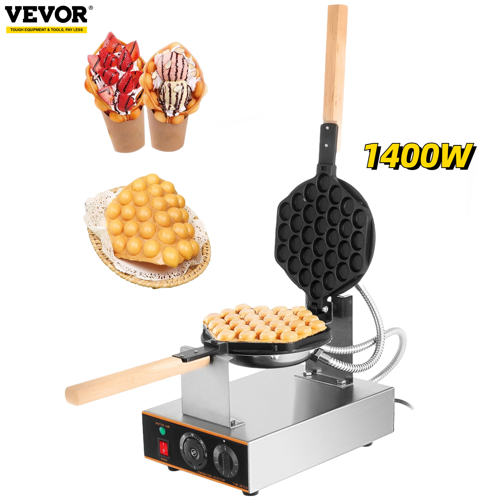 VEVOR Egg Bubble Waffle Maker 1400W Commercial Electric Nonstick Cake Baking Pan Eggettes Puff Home Kitchen Cooking Appliance