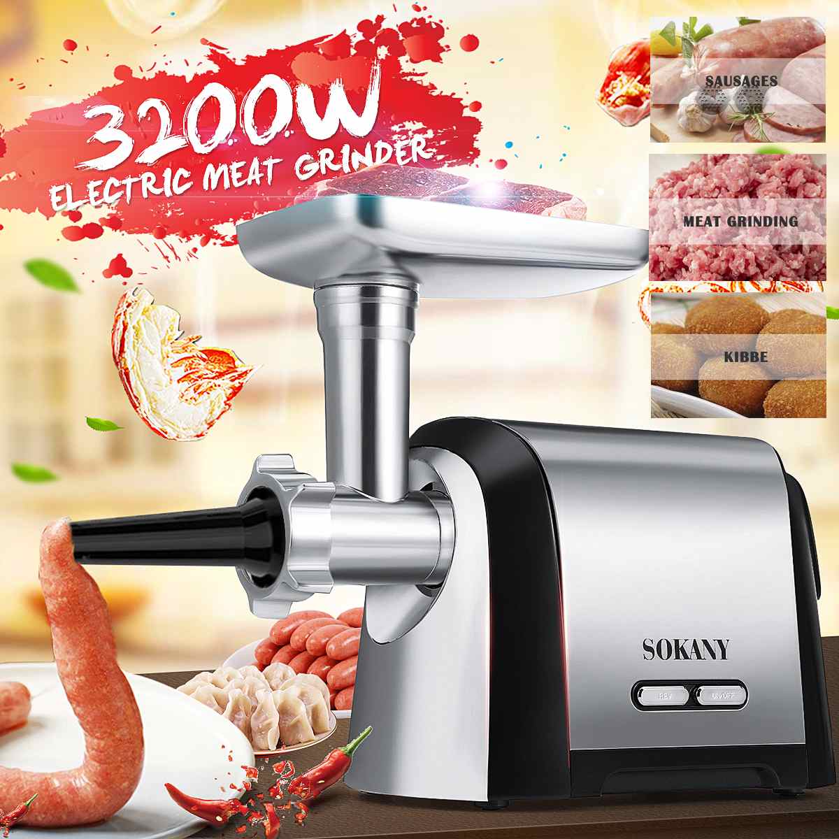 3200W Electric Meat Grinder Heavy Duty Stainless steel Electric Chopper Mincer Slicer Stuffer Sausage Maker Electric Meat Slicer