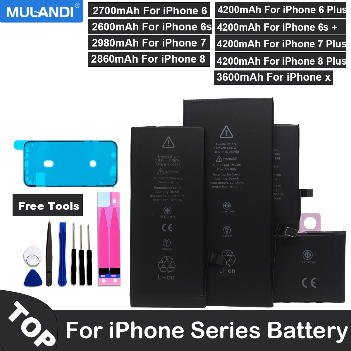  Super Capacity phone Battery For Apple 6 S 7 8 + 10 Plus X Xr Xs Max 11 12 Pro Replacement Bateria For iphone 7 batteries