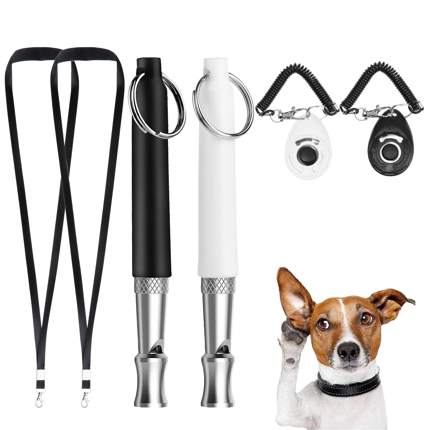 Silent Ultrasonic Dog Whistle Kit Stop Barking Adjustable Pitch Dog Training Whistle with Lanyard Strap and Clicker Pet Supplies