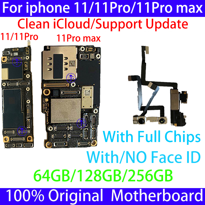 Original For iPhone 11 Pro Max Motherboard Unlocked IOS iphone 11 pro Mainboard Clean iCloud Logic Board Face ID iphone11 board