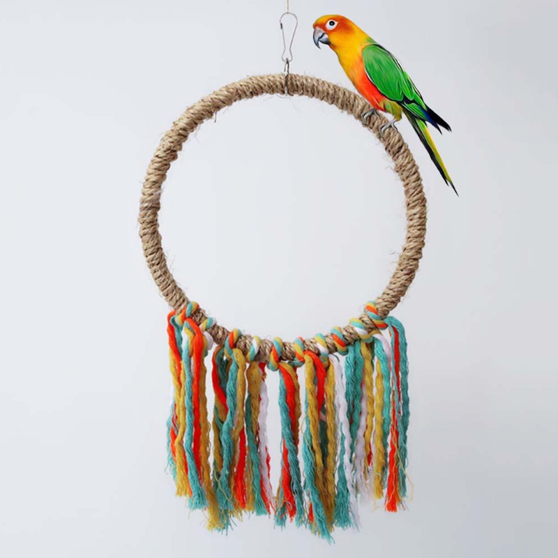 Pet Bird Toy Cotton Rope Circle Intelligence Development Toys Chewing Bite Parrot Perch Hanging Cage Swing Climb Toys