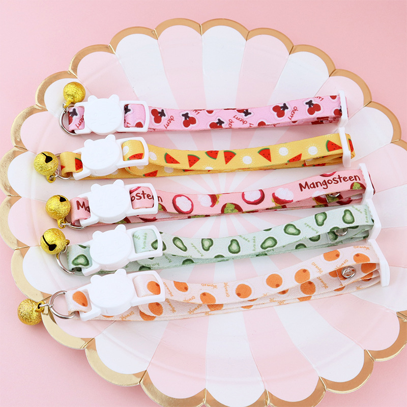 Cute Fruit Print Cat Breakaway Light Collar with Pendent Pet Dog Neck Belt Collars Kitten Accessories Pet Product Cat Collar
