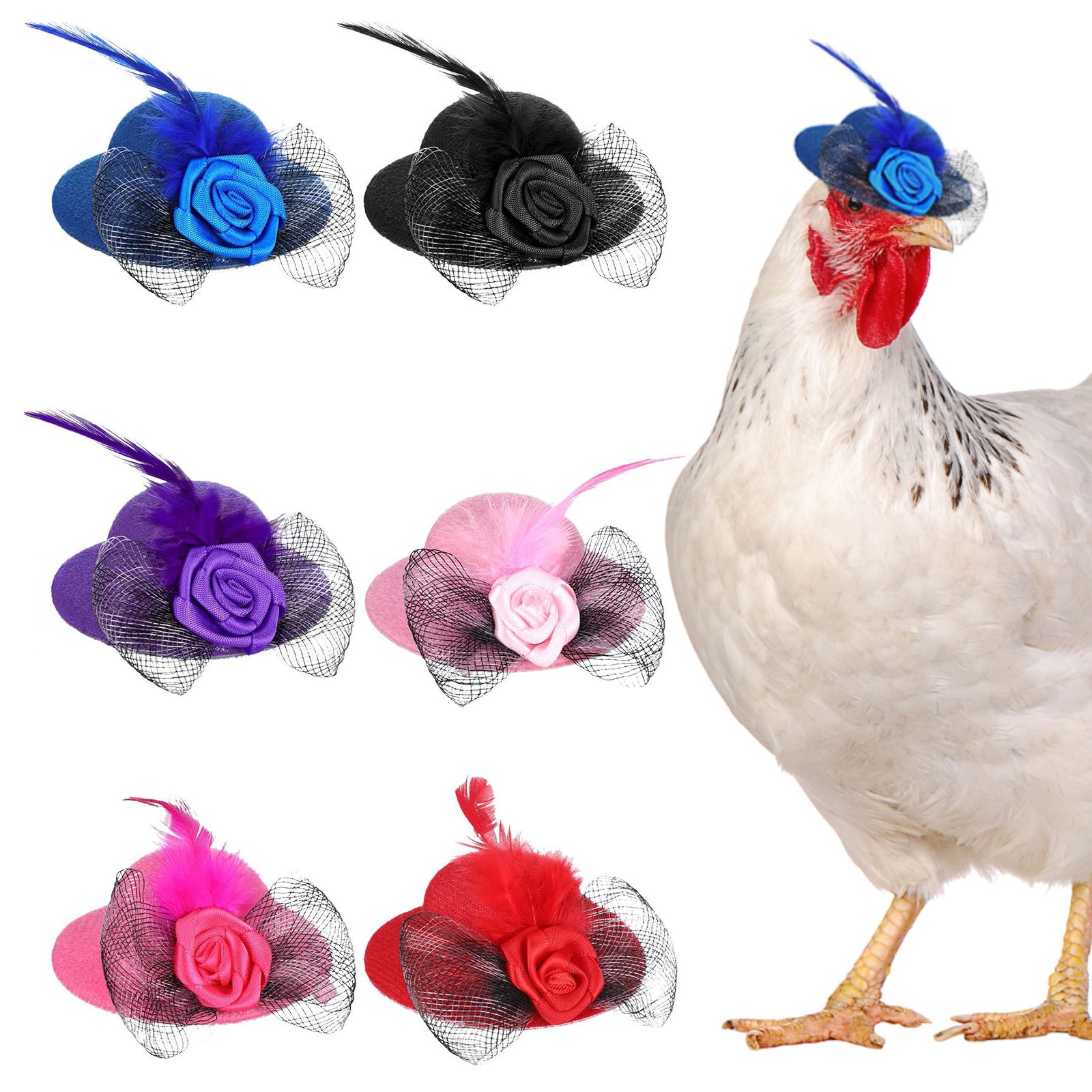 Chicken Hat for Hens Tiny Pets Funny Chicken Accessories Feather Top Hat Rooster Duck Parrot Hamster Poultry Stylish Show Costum