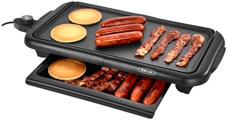 BELLA Electric Griddle with Warming Tray - Smokeless Indoor Grill, Nonstick Surface, Adjustable Temperature & Cool-touch Handles, 10" x 18", Copper/Black