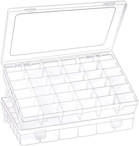 2 Pack 36 Grids Clear Plastic Organizer Box with Adjustable Dividers, Small Craft Organizers and Storage, Compartment Container for Bead, Nail, Jewelry, Art, DIY Crafts, Fishing Tackle, Small Items