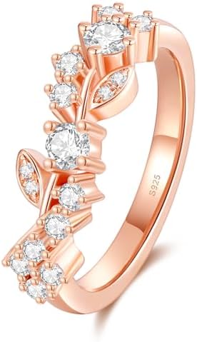 Fancy Moissanite Wedding Bands for Women, D Color VVS1 Eternity Diamond 18K Rose Gold Plated Sterling Silver Natural Gemstone Jewelry Engagement Ring valentine's day jewelry gifts