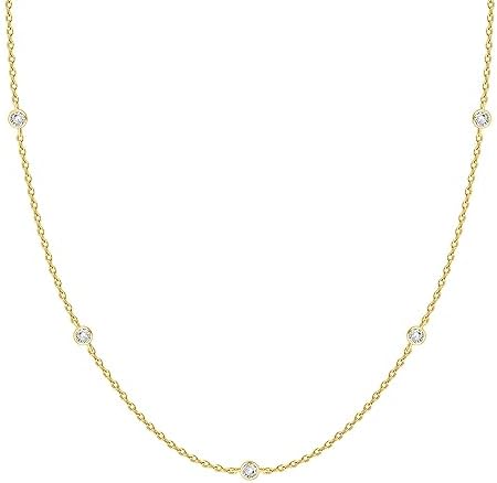PAVOI 14K Gold Plated Station Necklace | Simulated Diamond BTY Necklace | Womens CZ Chain Necklace | Layering Necklaces