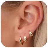 Chunky Small Gold Hoop Earrings Set for Women, Dainty 14K Gold Plated Huggie Earrings Stack for Women Trendy, Hypoallergenic Lightweight Thick Huggie Hoops Stackable Earrings for Women Gift Jewelry