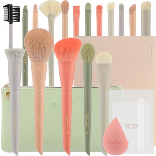 Docolor Makeup Brushes Set 17Pcs Morandi Makeup Brushes with Makeup Bag and Makeup Sponge and Brush Protector Professional Face Powder Foundation Eye Shadow Concealers Brush Kit Gift Box