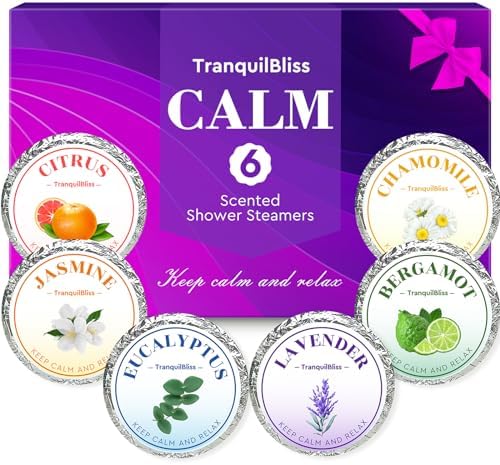 Shower Steamers, Shower Bombs with Natural Fragrance, Self Care& Relaxation, Mother's Day, Christmas Birthday for Women and Mom, Individually Packaged, Purple Set 1 Packs（6 Tablets）